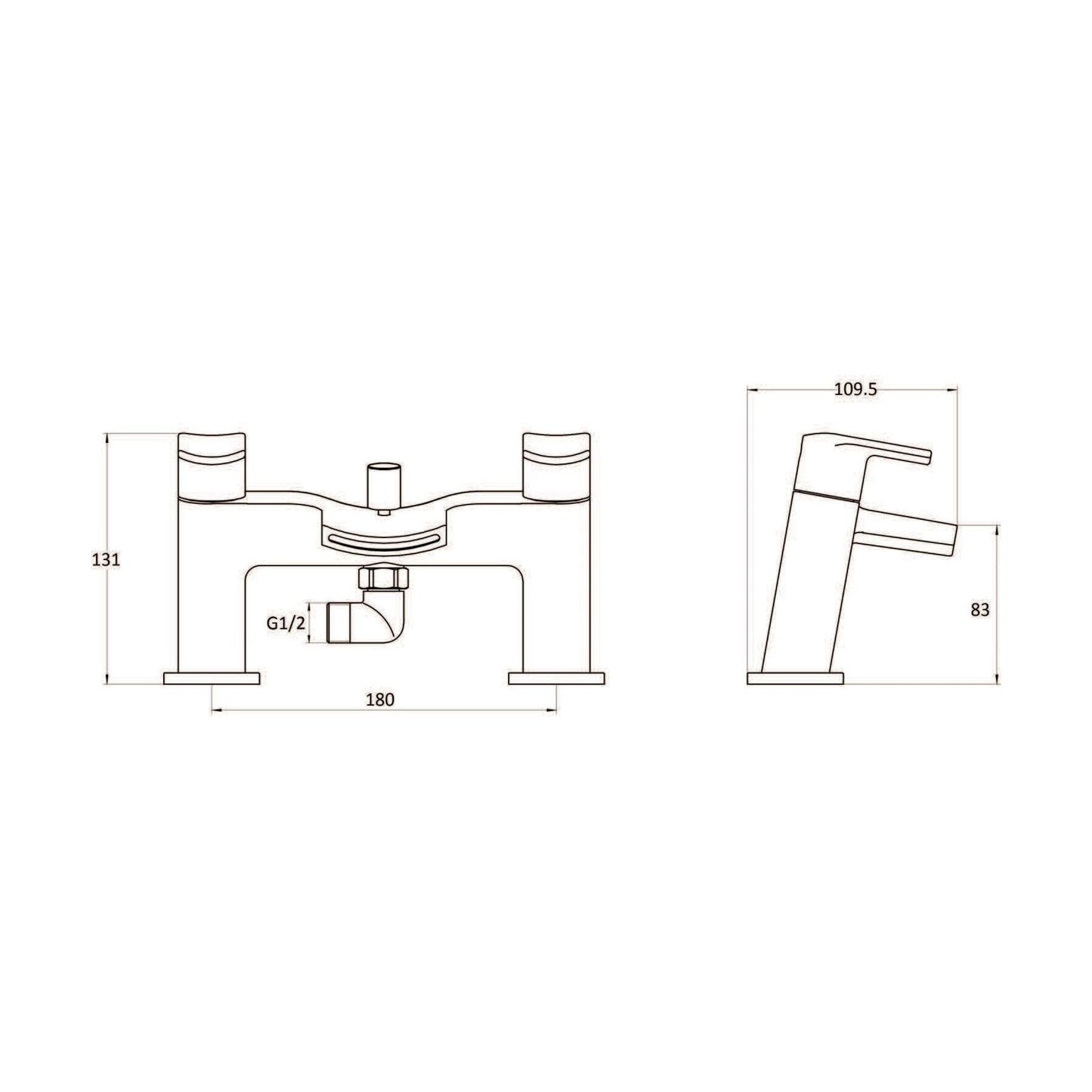 [BTAR354] Modern Bath Shower Mixer Tap with Shower Kit - Chrome - Technical Drawing