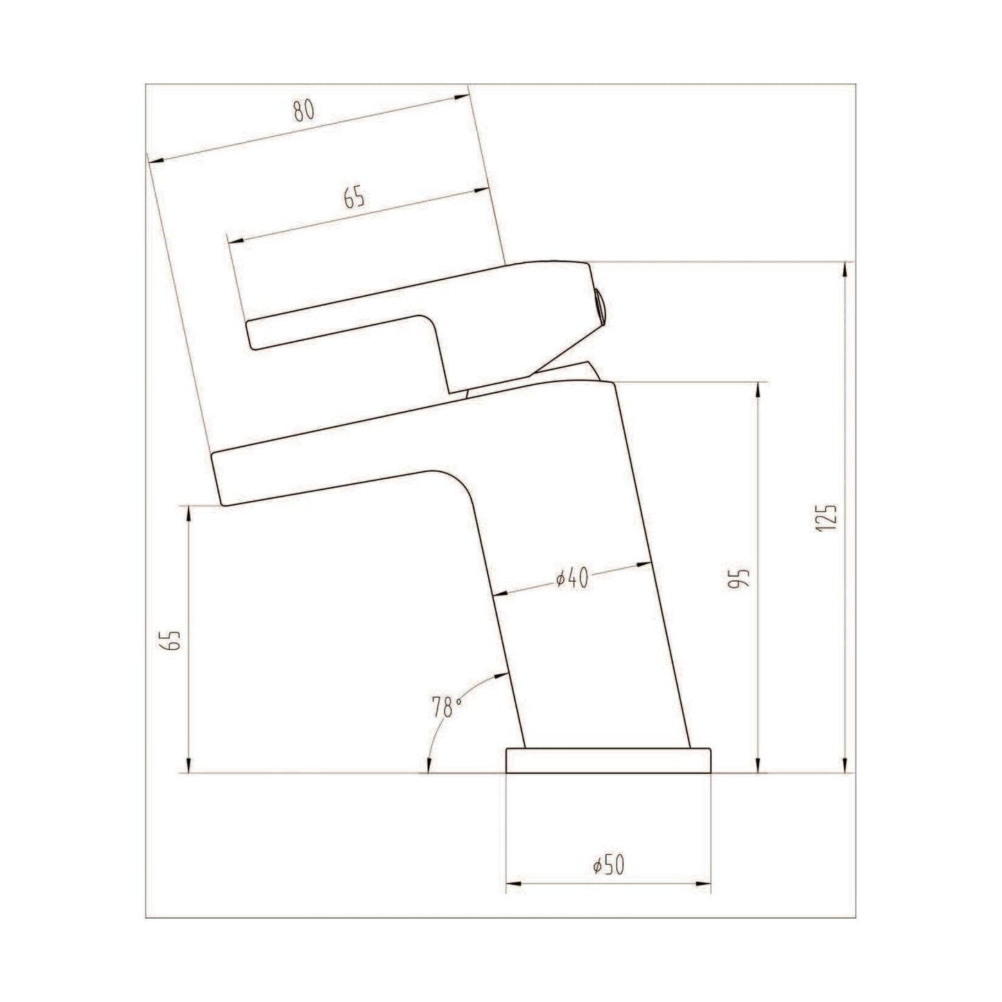 [BTAR355] Modern Single Lever Mono Basin Mixer Bathroom Sink Tap with Push Button Waste - Chrome - Technical Drawing