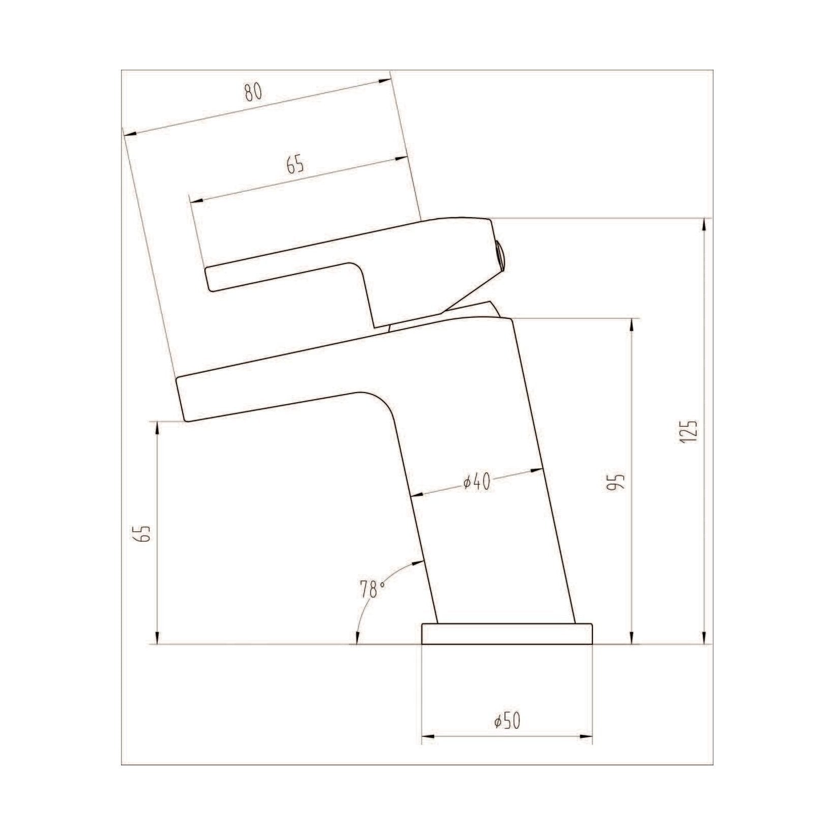 [BTAR355] Modern Single Lever Mono Basin Mixer Bathroom Sink Tap with Push Button Waste - Chrome - Technical Drawing