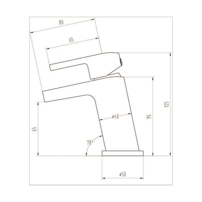[BTAR355] Modern Single Lever Mono Basin Mixer Bathroom Sink Tap with Push Button Waste - Chrome - Technical Drawing