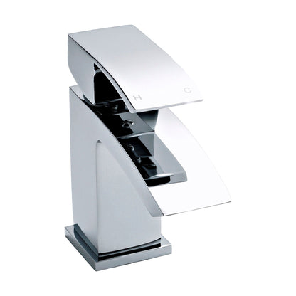 [BTAS305] Balterley Contemporary Square Single Lever Deck Mounted Mono Basin Mixer Tap with Push Button Waste, 180 x 55 x 134mm, Chrome - Cutout