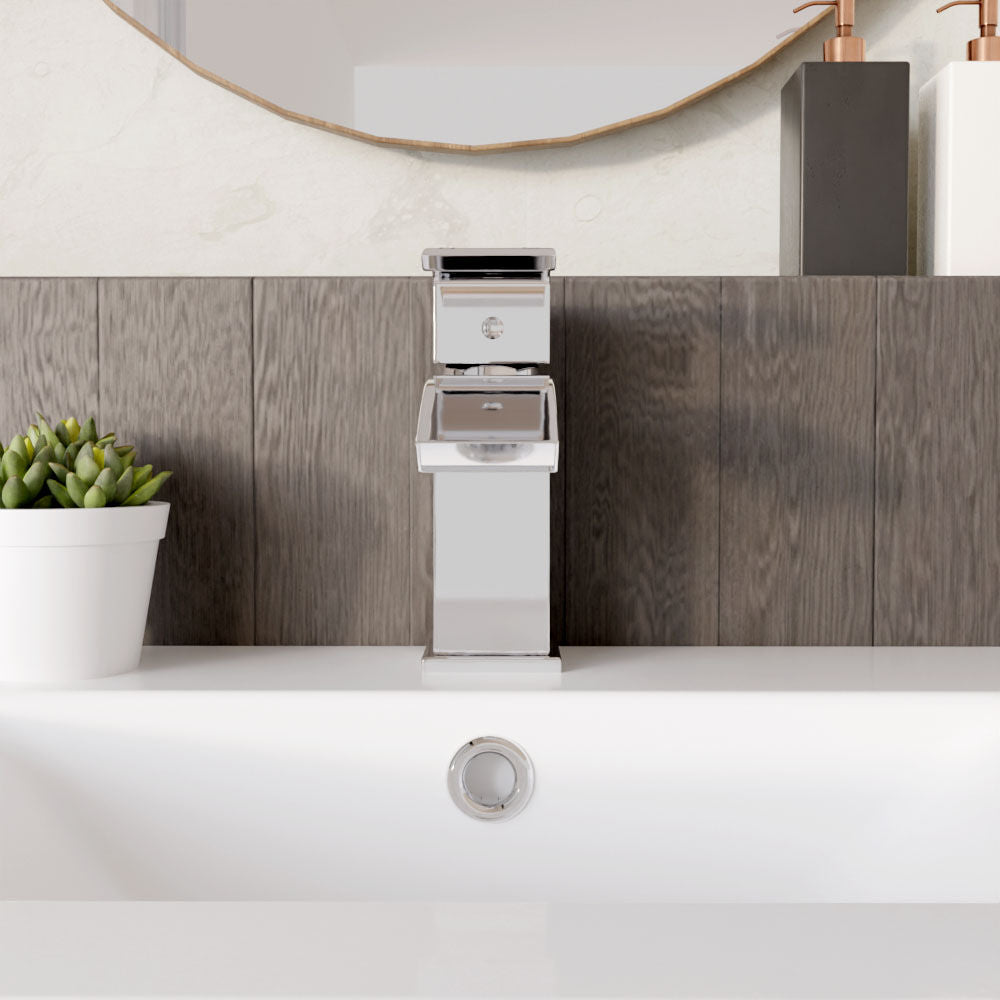 [BTAS305] Balterley Contemporary Square Single Lever Deck Mounted Mono Basin Mixer Tap with Push Button Waste, 180 x 55 x 134mm, Chrome - Lifestyle 1