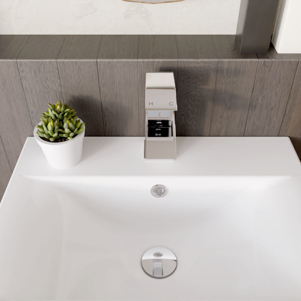 [BTAS305] Balterley Contemporary Square Single Lever Deck Mounted Mono Basin Mixer Tap with Push Button Waste, 180 x 55 x 134mm, Chrome - Lifestyle 2