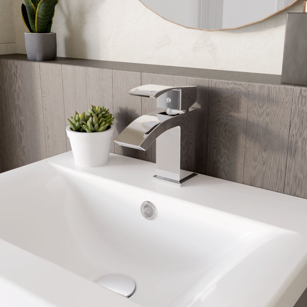 [BTAS305] Balterley Contemporary Square Single Lever Deck Mounted Mono Basin Mixer Tap with Push Button Waste, 180 x 55 x 134mm, Chrome - Lifestyle 3