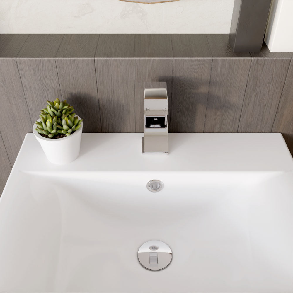[BTAS315] Balterley Contemporary Square Single Lever Deck Mounted Mono Basin Mixer Tap with Push Button Waste, Chrome, 48 x 131 x 137mm - Lifestyle 2
