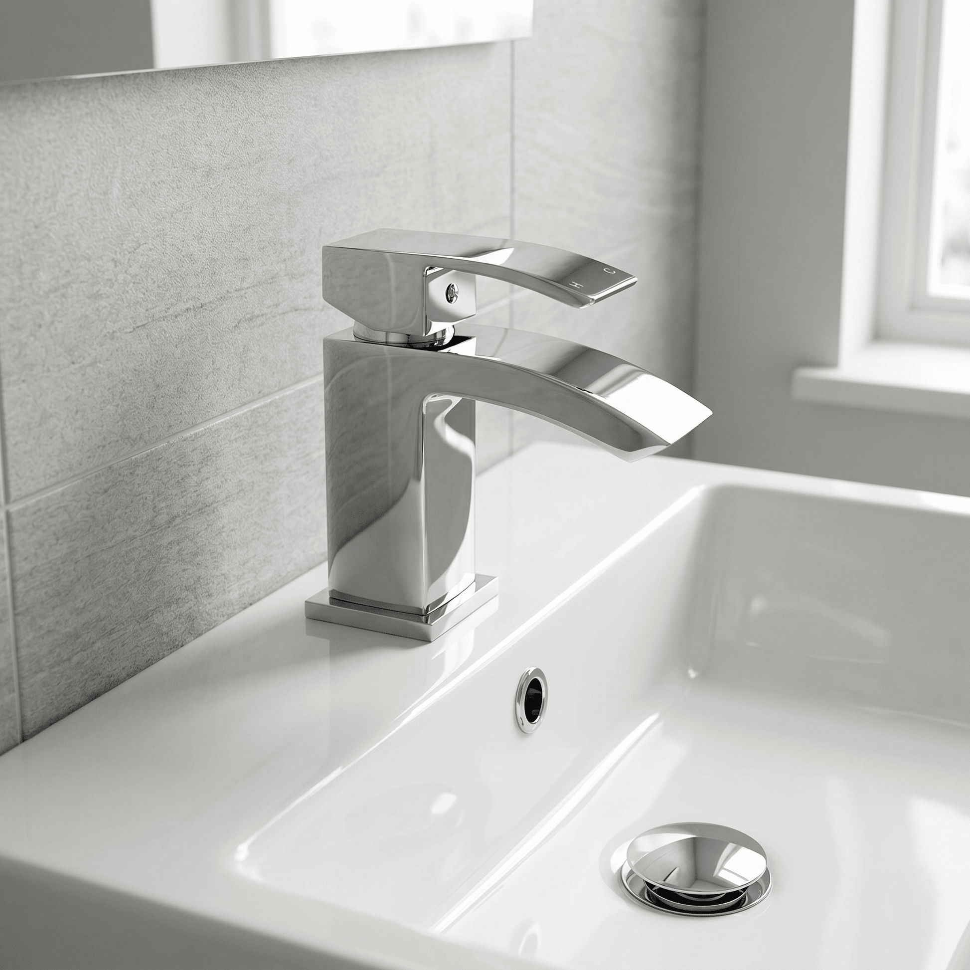 [BTAS315] Balterley Contemporary Square Single Lever Deck Mounted Mono Basin Mixer Tap with Push Button Waste, Chrome, 48 x 131 x 137mm - Silo