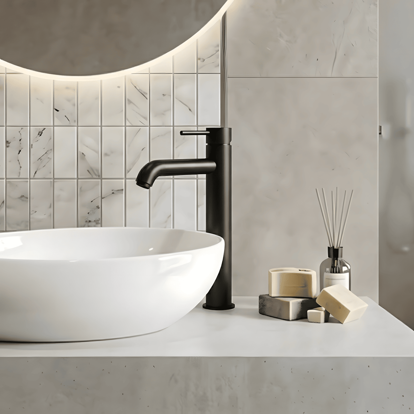 [BTB470] Cauldon Contemporary Round Minimalist Tall Mono Basin Mixer Tap, Choice of Colour - Silo