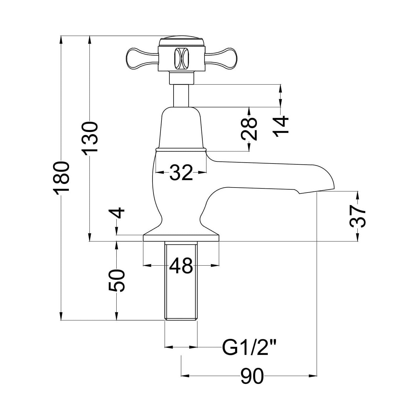 [BTBA301DX] Traditional Crosshead Basin Taps - Chrome - Technical Drawing