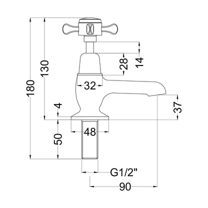 [BTBA301DX] Traditional Crosshead Basin Taps - Chrome - Technical Drawing
