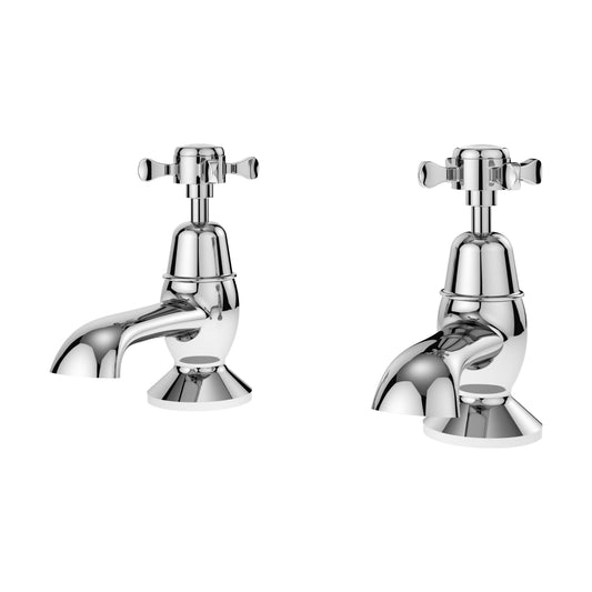 [BTBA302DX] Traditional Deck Mounted Crosshead Handle Pillar Bath Taps - Chrome - Cutout