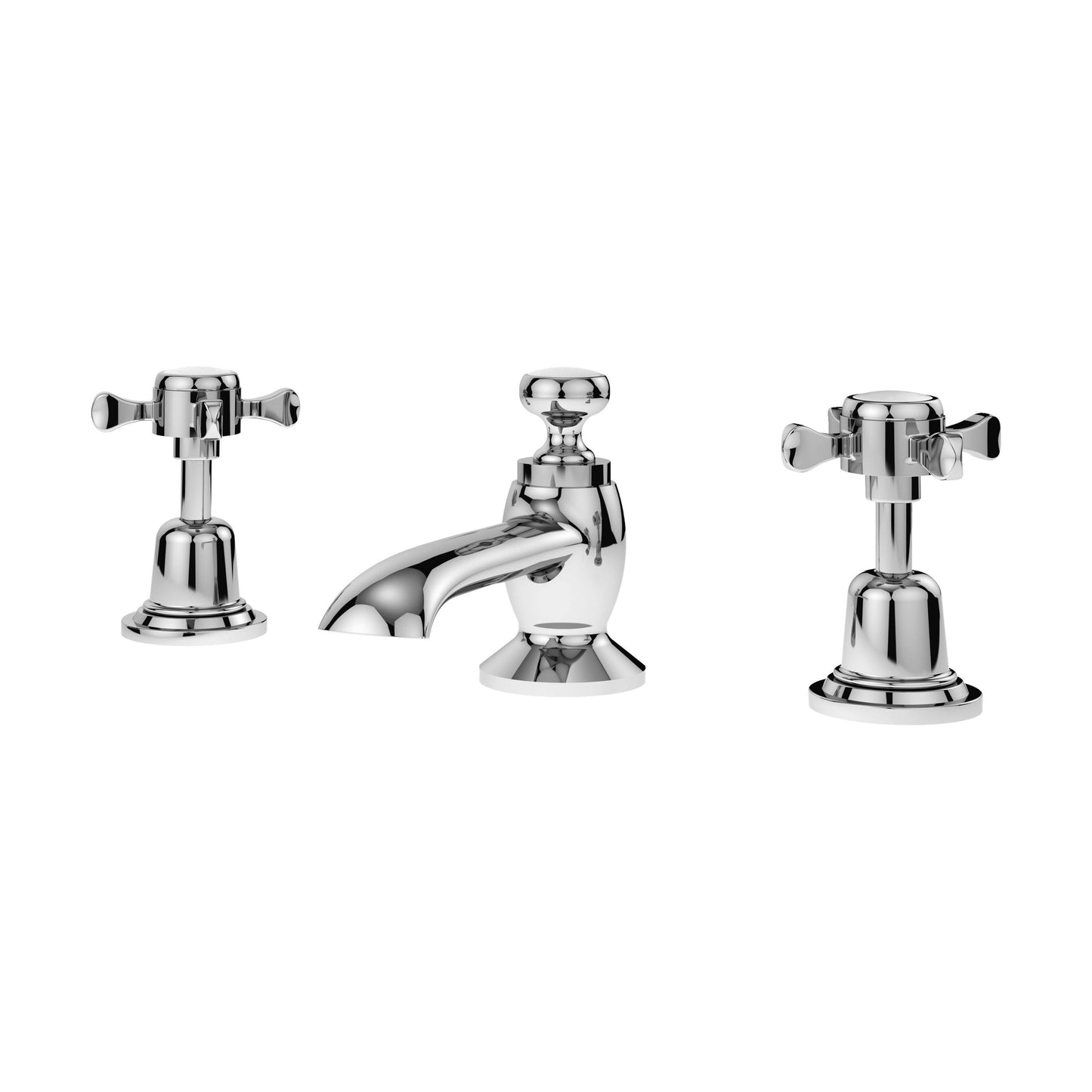 [BTBA307DX] Traditional Crosshead 3 Tap Hole Basin Mixer Tap - Chrome - Cutout