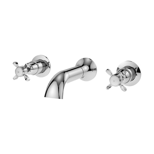 [BTBA309DX] 3 Tap Hole Wall Mounted Crosshead Handle Bath Filler Tap - Chrome - Cutout