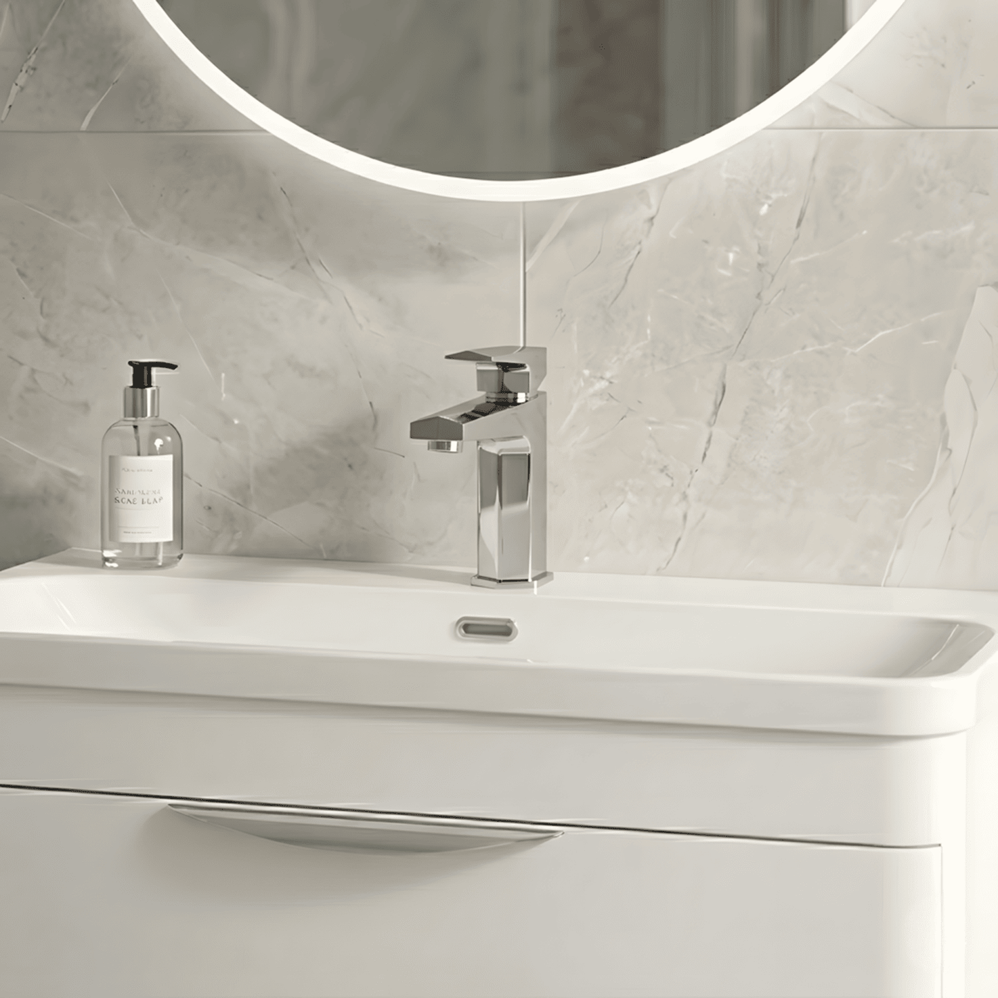 [BTBO305] Swynfen Square Mono Basin Mixer Tap & Push Button Waste, Single Lever with Ceramic Disc - Chrome Finish - Silo