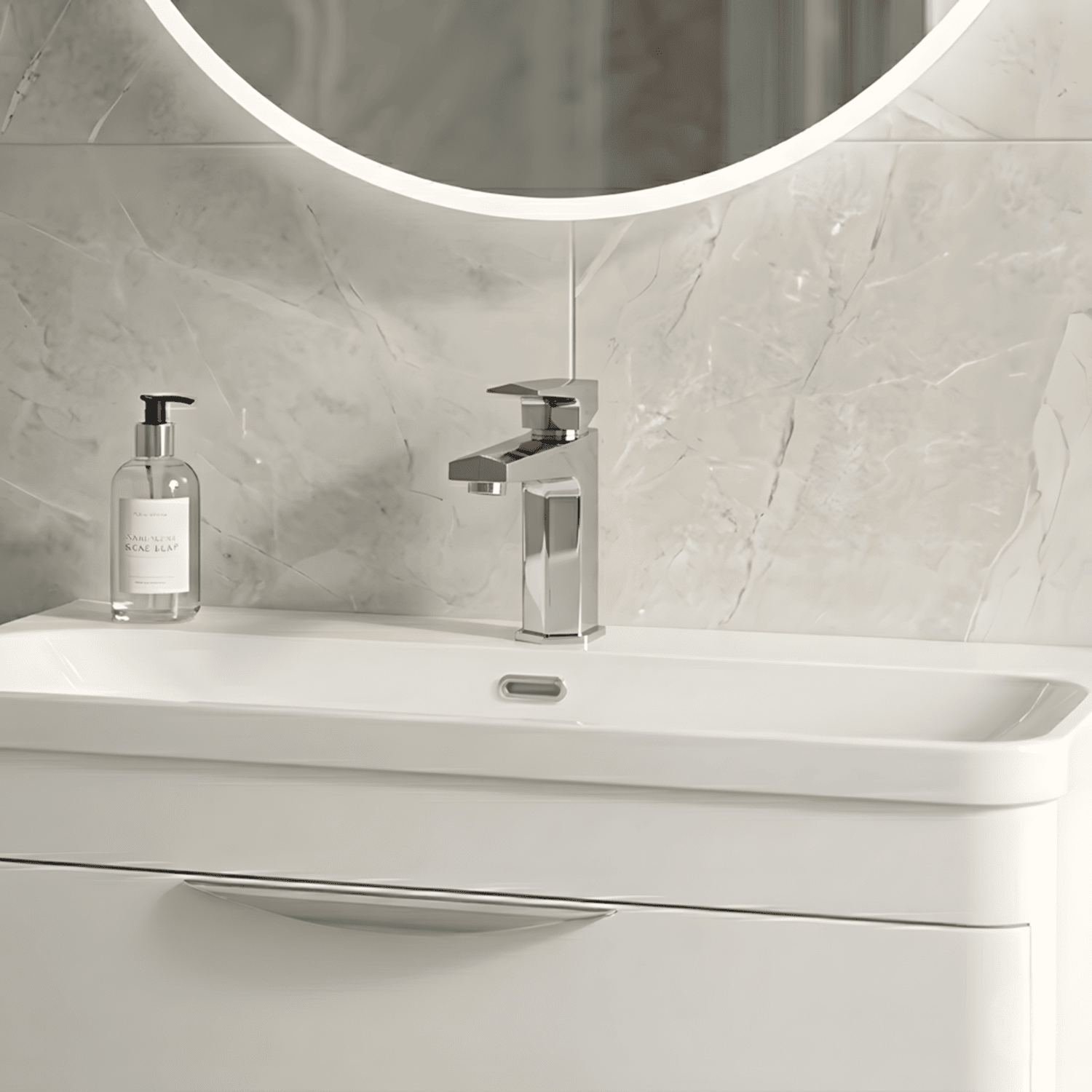 [BTBO305] Swynfen Square Mono Basin Mixer Tap & Push Button Waste, Single Lever with Ceramic Disc - Chrome Finish - Silo