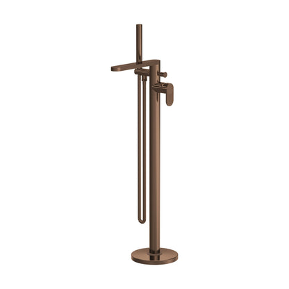 [BTC1521F] Modern Freestanding Round Bath Shower Mixer Tap with Fluted Lever Handle and Kit -  Brushed Bronze - Cutout