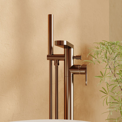 [BTC1521F] Modern Freestanding Round Bath Shower Mixer Tap with Fluted Lever Handle and Kit -  Brushed Bronze - Lifestyle 2