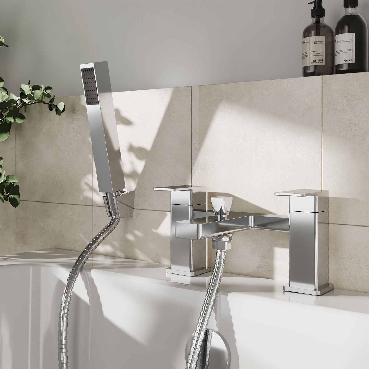 [BTC304] Milldale Square Deck Mounted Dual Lever Bath Shower Mixer Tap with Kit - Choice of Finish - Lifestyle 1