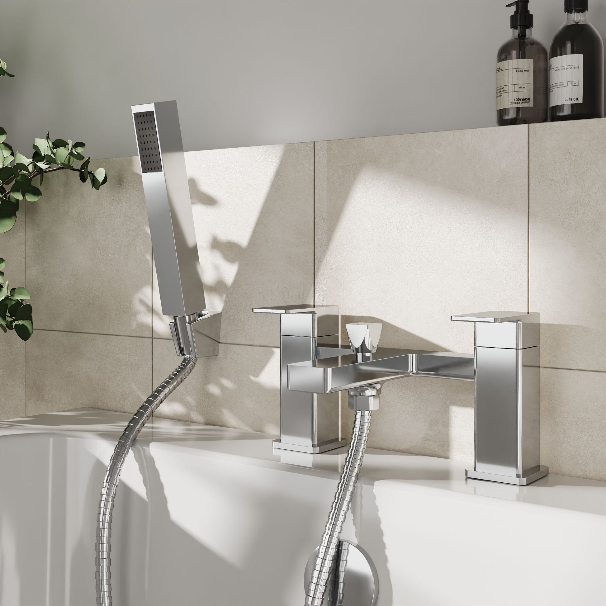 [BTC304] Milldale Square Deck Mounted Dual Lever Bath Shower Mixer Tap with Kit - Choice of Finish - Lifestyle 1