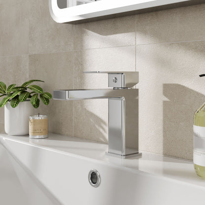 [BTC305] Milldale Contemporary Square Mono Basin Mixer Bathroom Sink Tap with Push Button Waste - Lifestyle 1