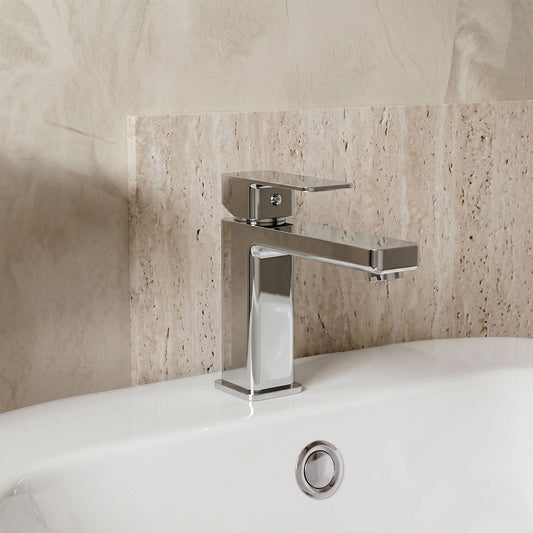 [BTC305] Milldale Contemporary Square Mono Basin Mixer Bathroom Sink Tap with Push Button Waste - Silo
