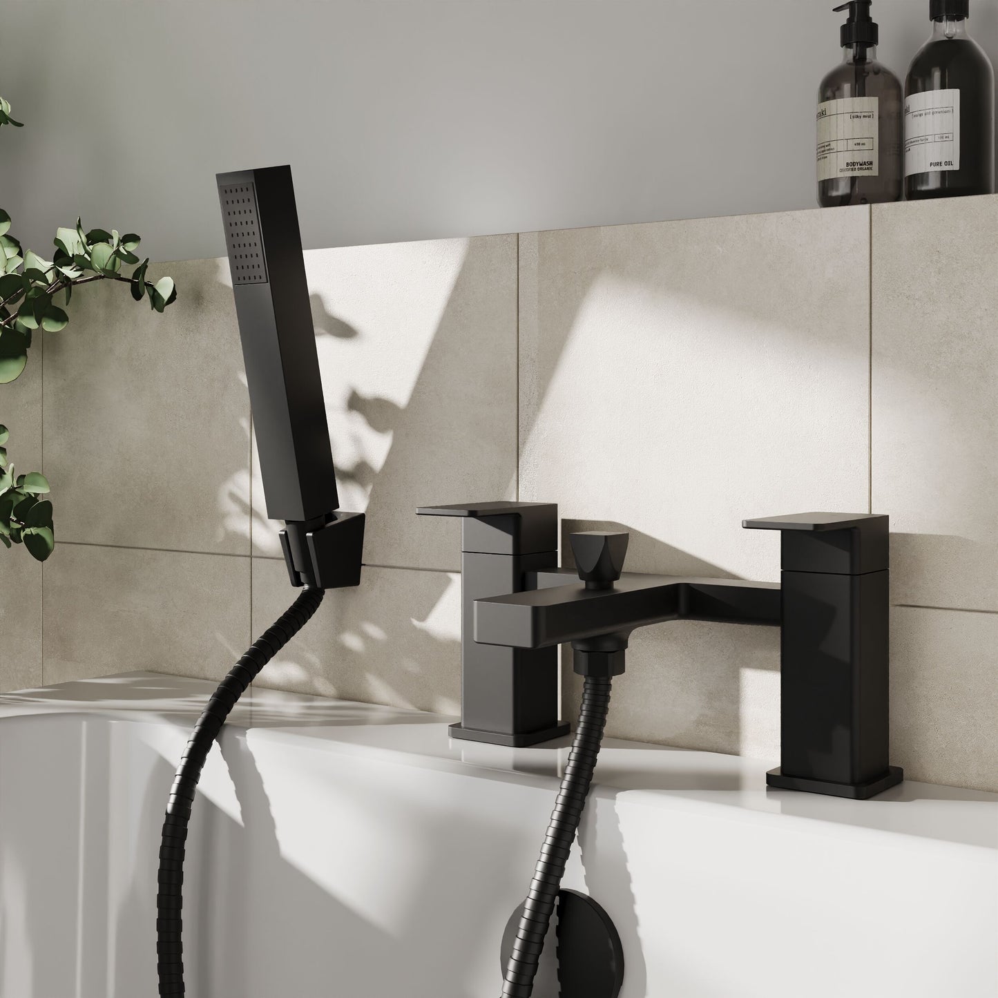 [BTC404] Milldale Square Deck Mounted Dual Lever Bath Shower Mixer Tap with Kit - Choice of Finish - Lifestyle 1