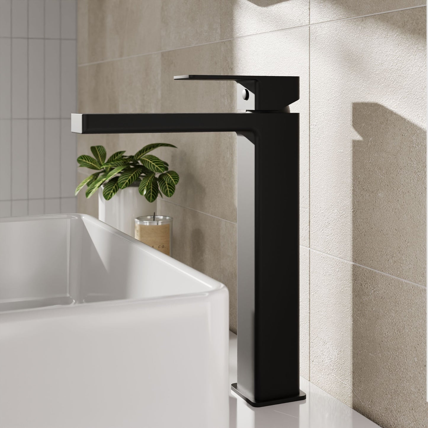 [BTC470] Milldale Contemporary Square Tall High Rise Mono Basin Mixer Tap - Choice of Finish - Lifestyle 1