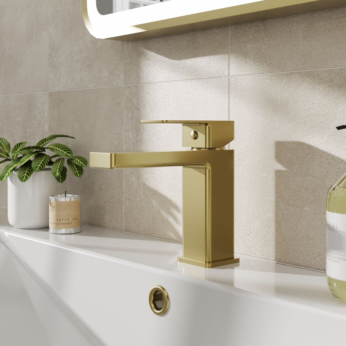 [BTC805] Milldale Contemporary Square Mono Basin Mixer Bathroom Sink Tap with Push Button Waste - Lifestyle 1