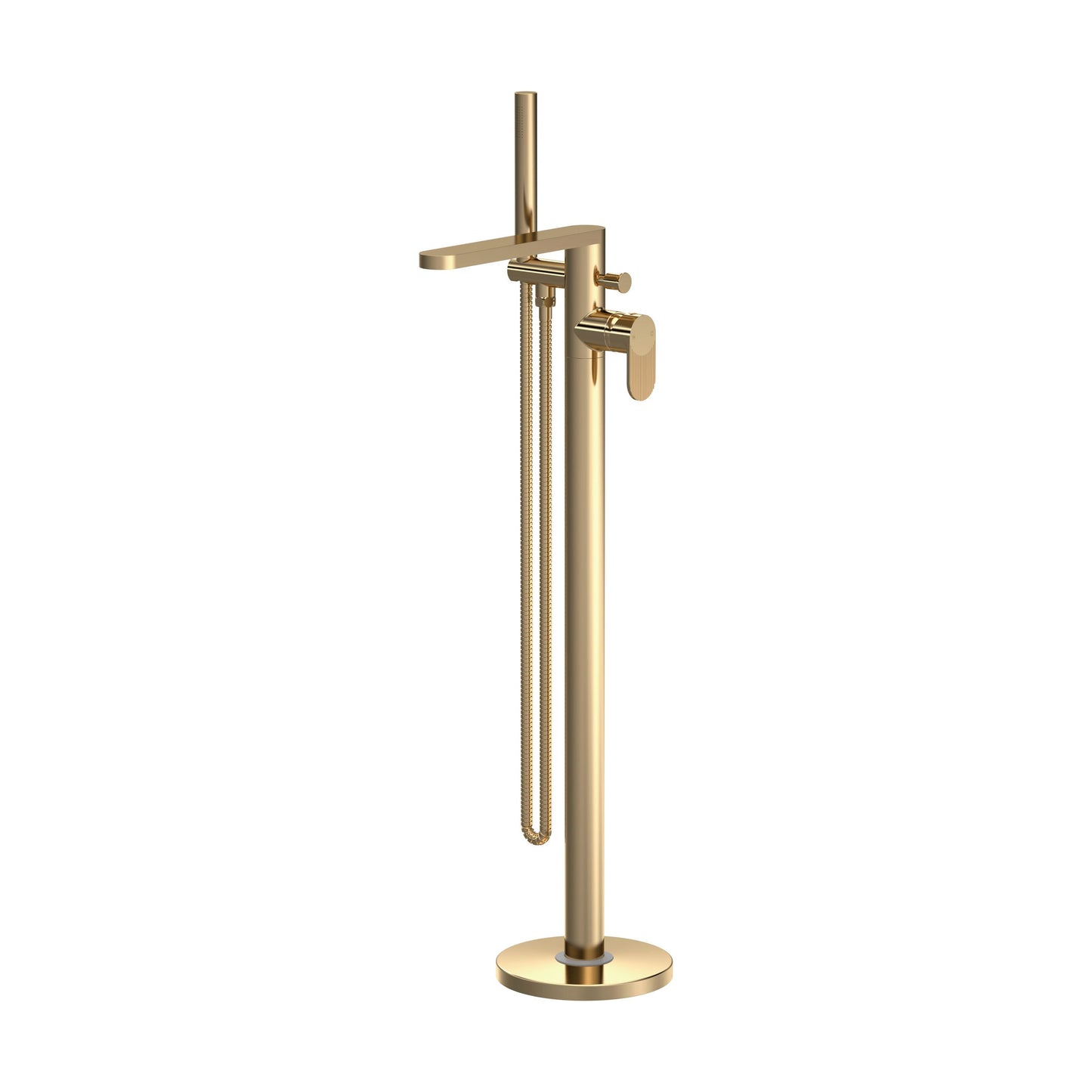 [BTC821F] Balterley Modern Freestanding Round Bath Shower Mixer Tap with Fluted Lever Handle and Shower Kit - Brushed Brass Finish - Cutout