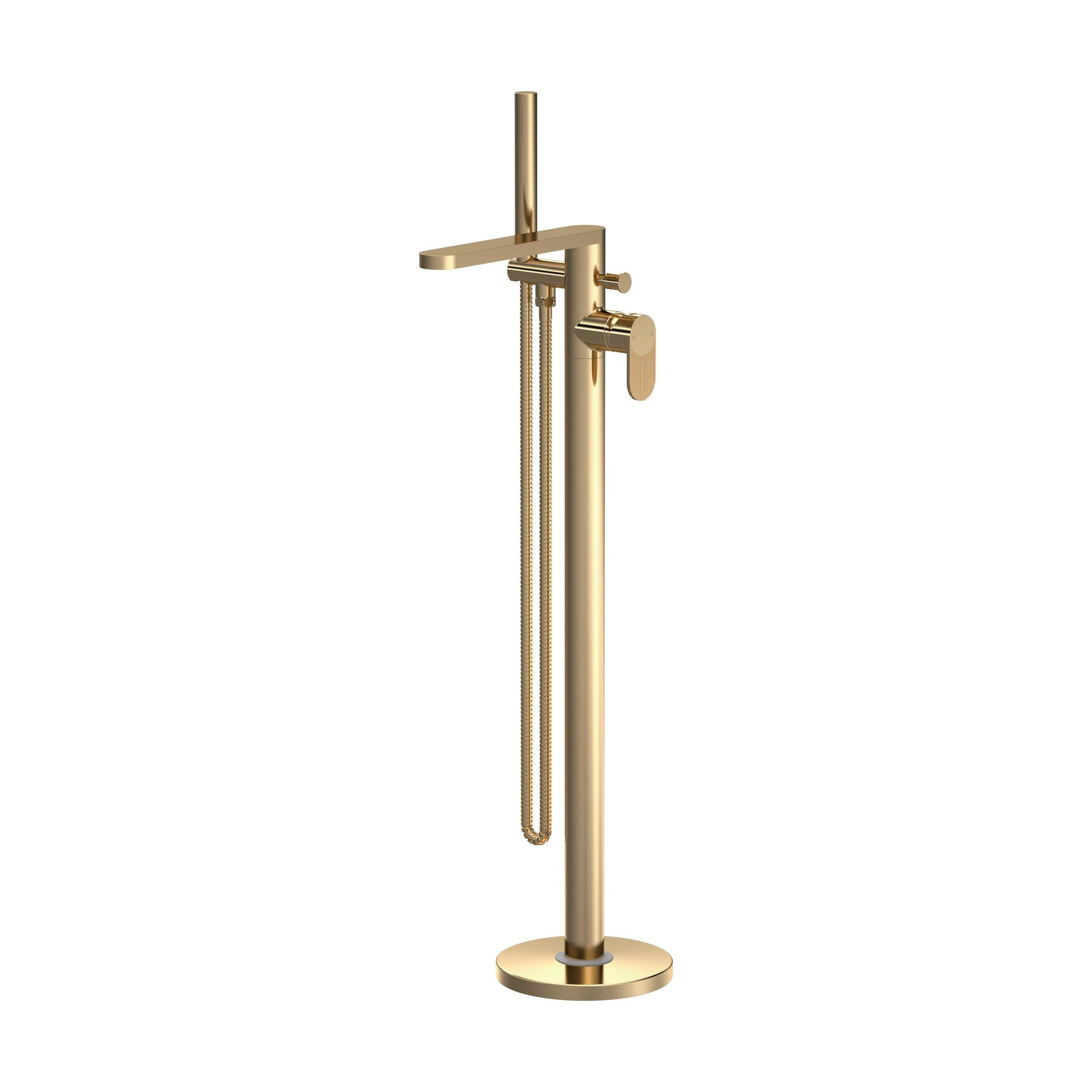 [BTC821F] Balterley Modern Freestanding Round Bath Shower Mixer Tap with Fluted Lever Handle and Shower Kit - Brushed Brass Finish - Cutout
