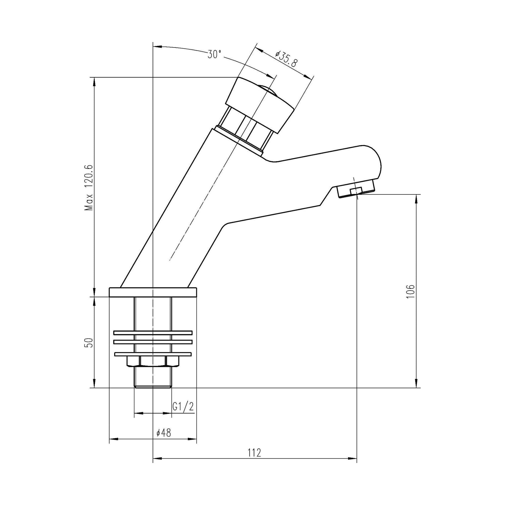 [BTCC007] Push Button Basin Taps - Chrome - Technical Drawing