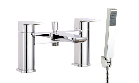 [BTCL304] Contemporary Deck Mounted Dual Lever Bath Shower Mixer Tap with Kit, Choice of Colour - Cutout