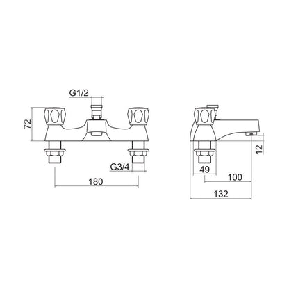 [BTCLU01] Contemporary Bathroom Mono Basin Tap – Round Lever, 155 x 42mm, Chrome - Technical Drawing
