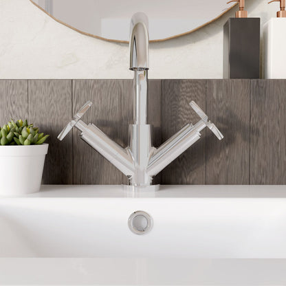 [BTCN315X] Levedale Mono Basin Mixer Tap with Crosshead Handles and Waste - Choice of Finish - Lifestyle 1