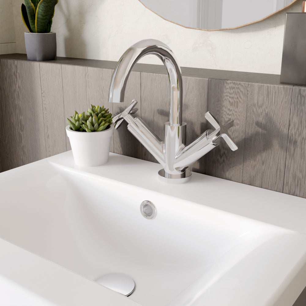[BTCN315X] Levedale Mono Basin Mixer Tap with Crosshead Handles and Waste - Choice of Finish - Lifestyle 3