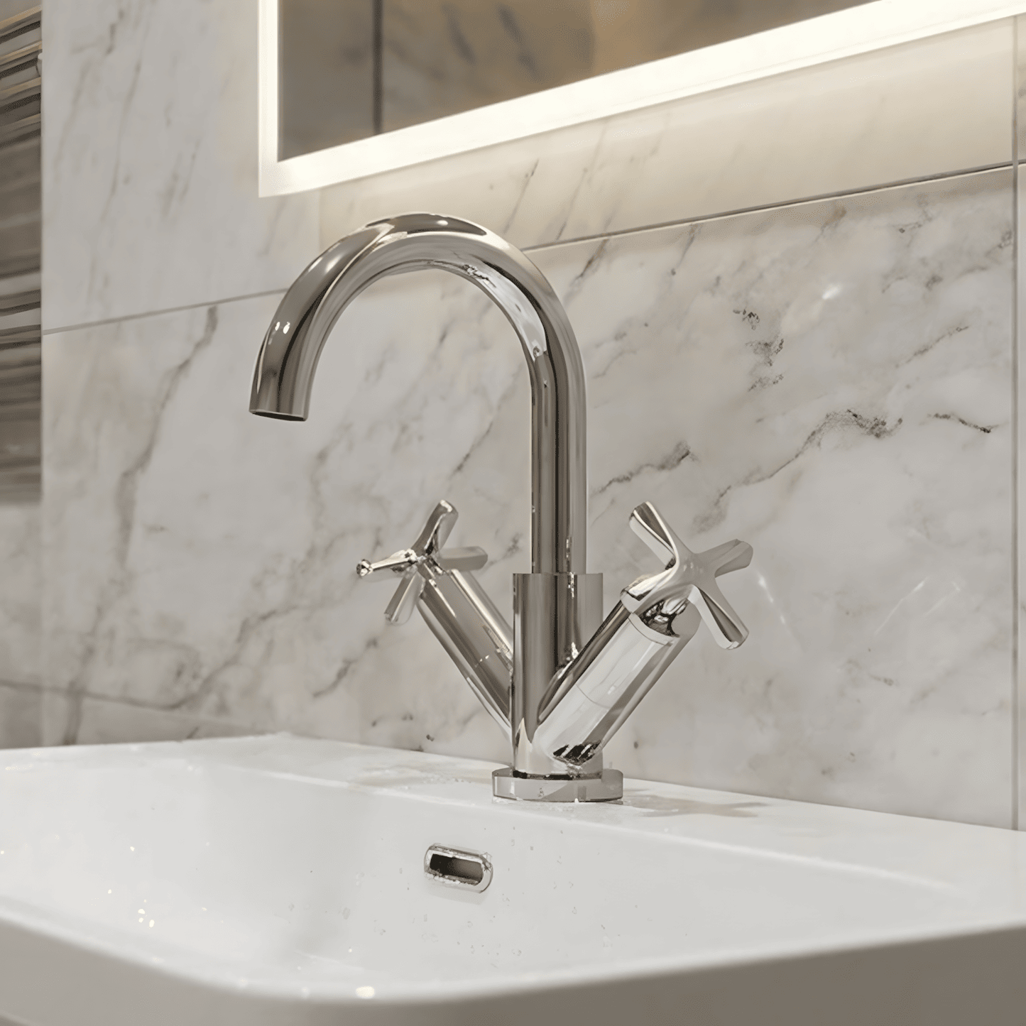 [BTCN315X] Levedale Mono Basin Mixer Tap with Crosshead Handles and Waste - Choice of Finish - Silo