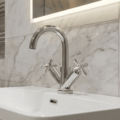 [BTCN315X] Levedale Mono Basin Mixer Tap with Crosshead Handles and Waste - Choice of Finish - Silo