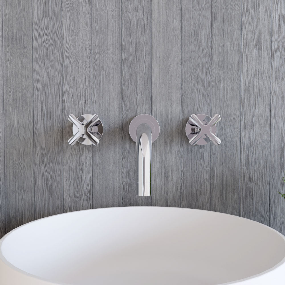 [BTCN317X] Levedale Wall Mount 3 Tap Hole Basin Mixer Tap with Crosshead Handles - Choice of Finish - Lifestyle 1