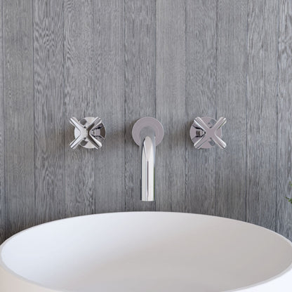 [BTCN317X] Levedale Wall Mount 3 Tap Hole Basin Mixer Tap with Crosshead Handles - Choice of Finish - Lifestyle 1