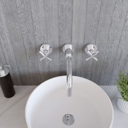 [BTCN317X] Levedale Wall Mount 3 Tap Hole Basin Mixer Tap with Crosshead Handles - Choice of Finish - Lifestyle 2