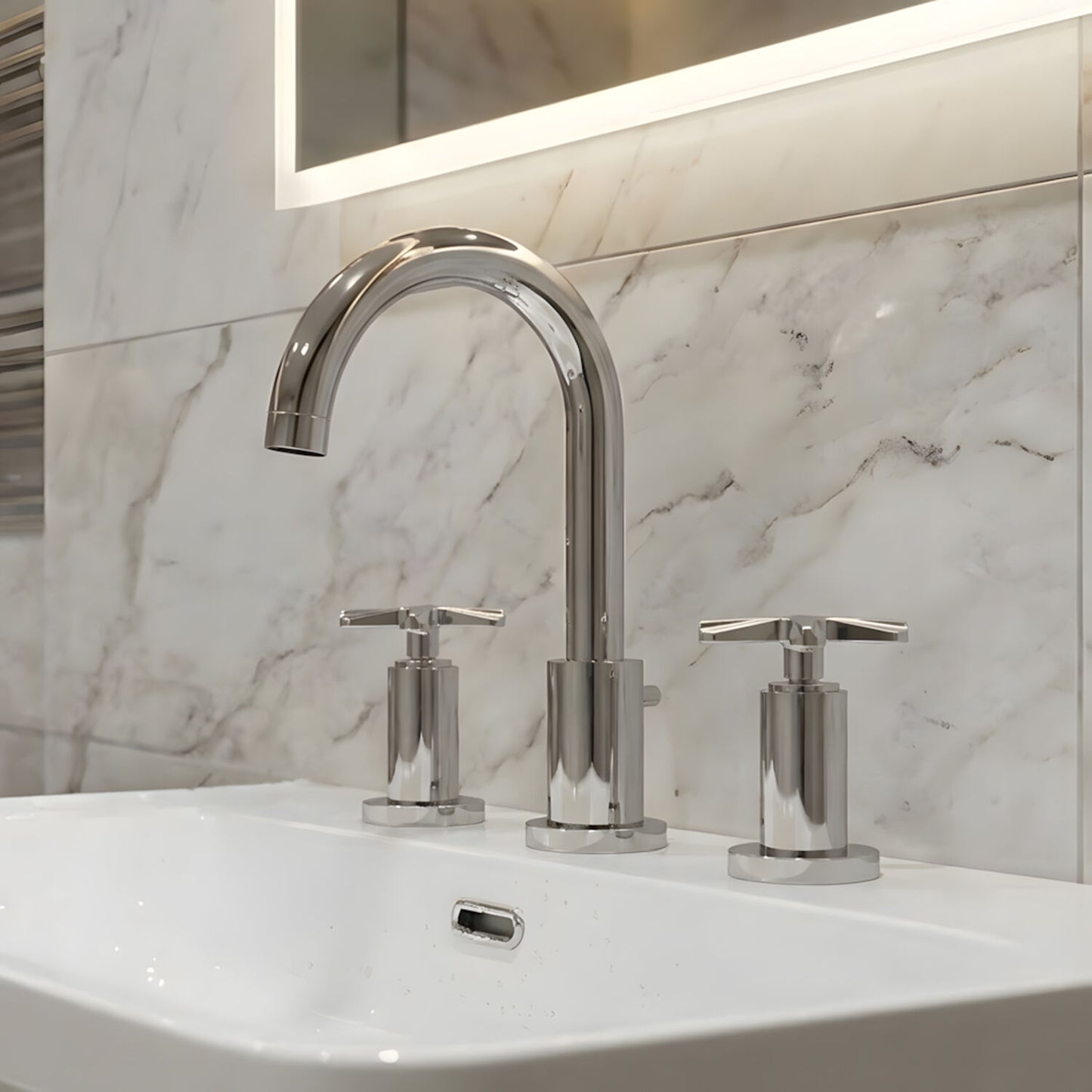 [BTCN337X] Levedale Crosshead Handle Deck Mounted 3 Tap Hole Basin Mixer Tap, 190 x 130 x 175mm, Chrome - Silo