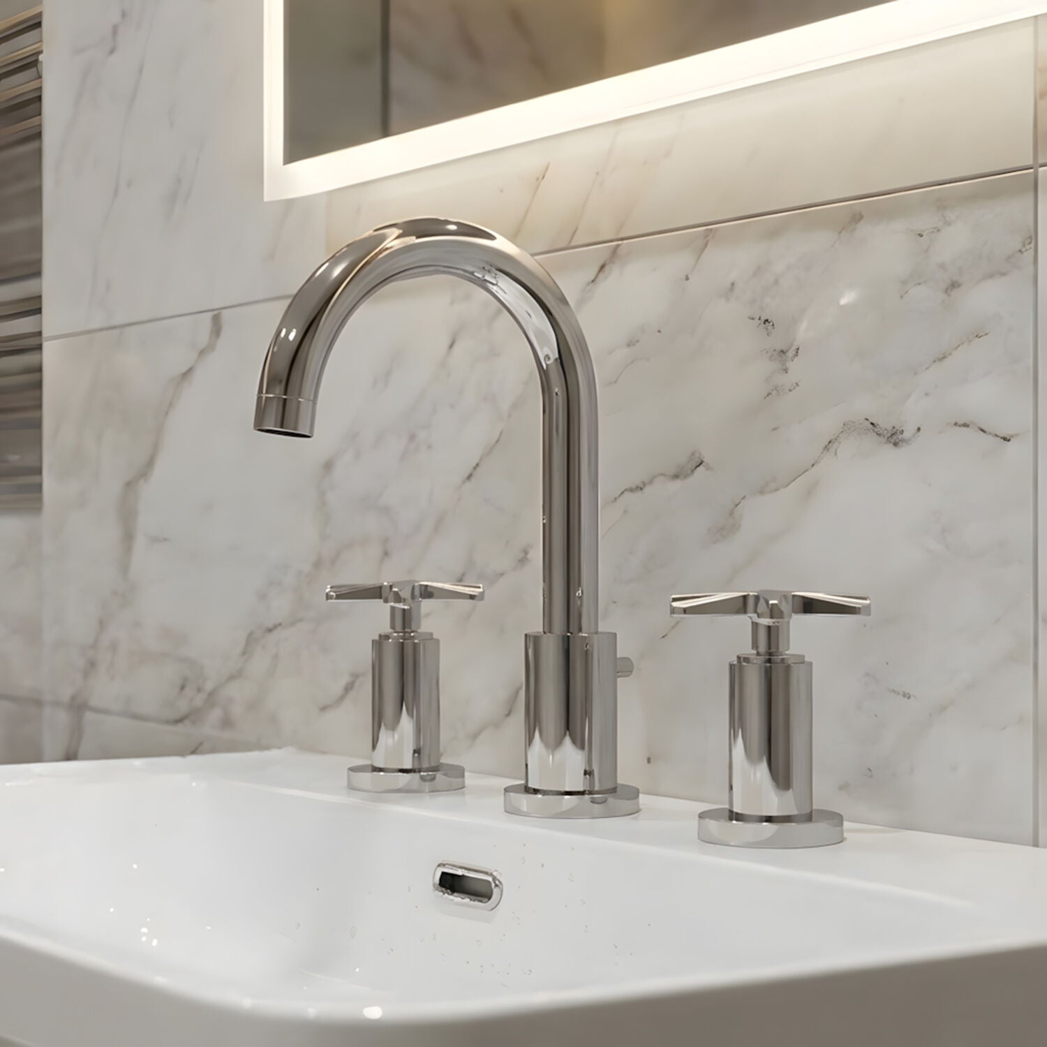 [BTCN337X] Levedale Crosshead Handle Deck Mounted 3 Tap Hole Basin Mixer Tap, 190 x 130 x 175mm, Chrome - Silo