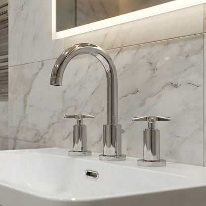 [BTCN337X] Levedale Crosshead Handle Deck Mounted 3 Tap Hole Basin Mixer Tap, 190 x 130 x 175mm, Chrome - Silo