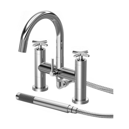 [BTCN354X] Levedale Crosshead Handle Deck Mounted Bath Shower Mixer Tap with Kit, 319 x 230 x 50mm, Chrome - Cutout