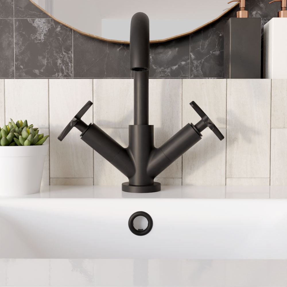 [BTCN415X] Levedale Mono Basin Mixer Tap with Crosshead Handles and Waste - Choice of Finish - Lifestyle 1
