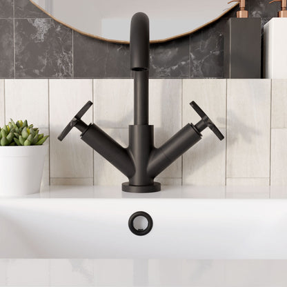 [BTCN415X] Levedale Mono Basin Mixer Tap with Crosshead Handles and Waste - Choice of Finish - Lifestyle 1