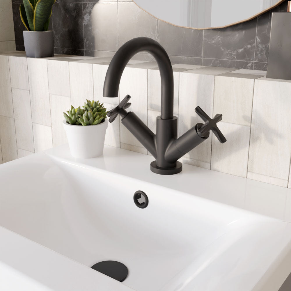 [BTCN415X] Levedale Mono Basin Mixer Tap with Crosshead Handles and Waste - Choice of Finish - Lifestyle 3