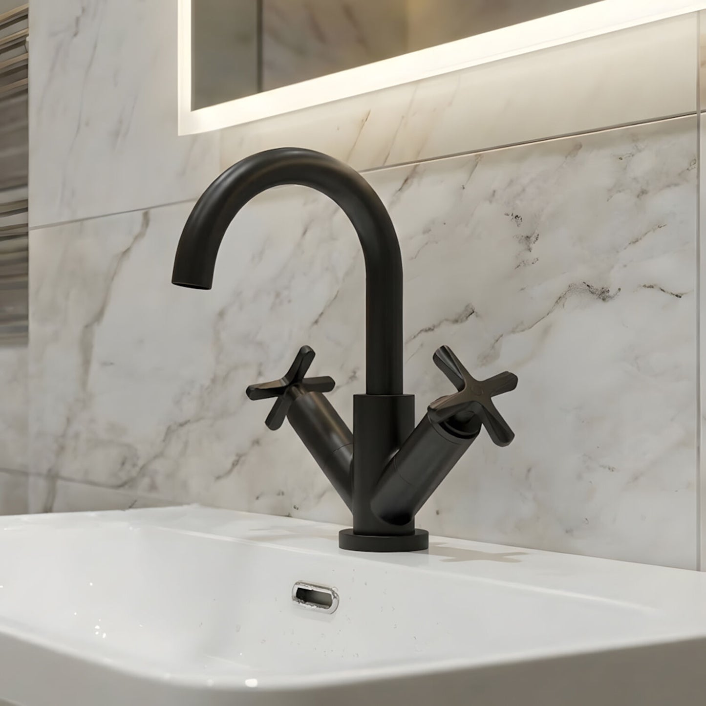 [BTCN415X] Levedale Mono Basin Mixer Tap with Crosshead Handles and Waste - Choice of Finish - Silo