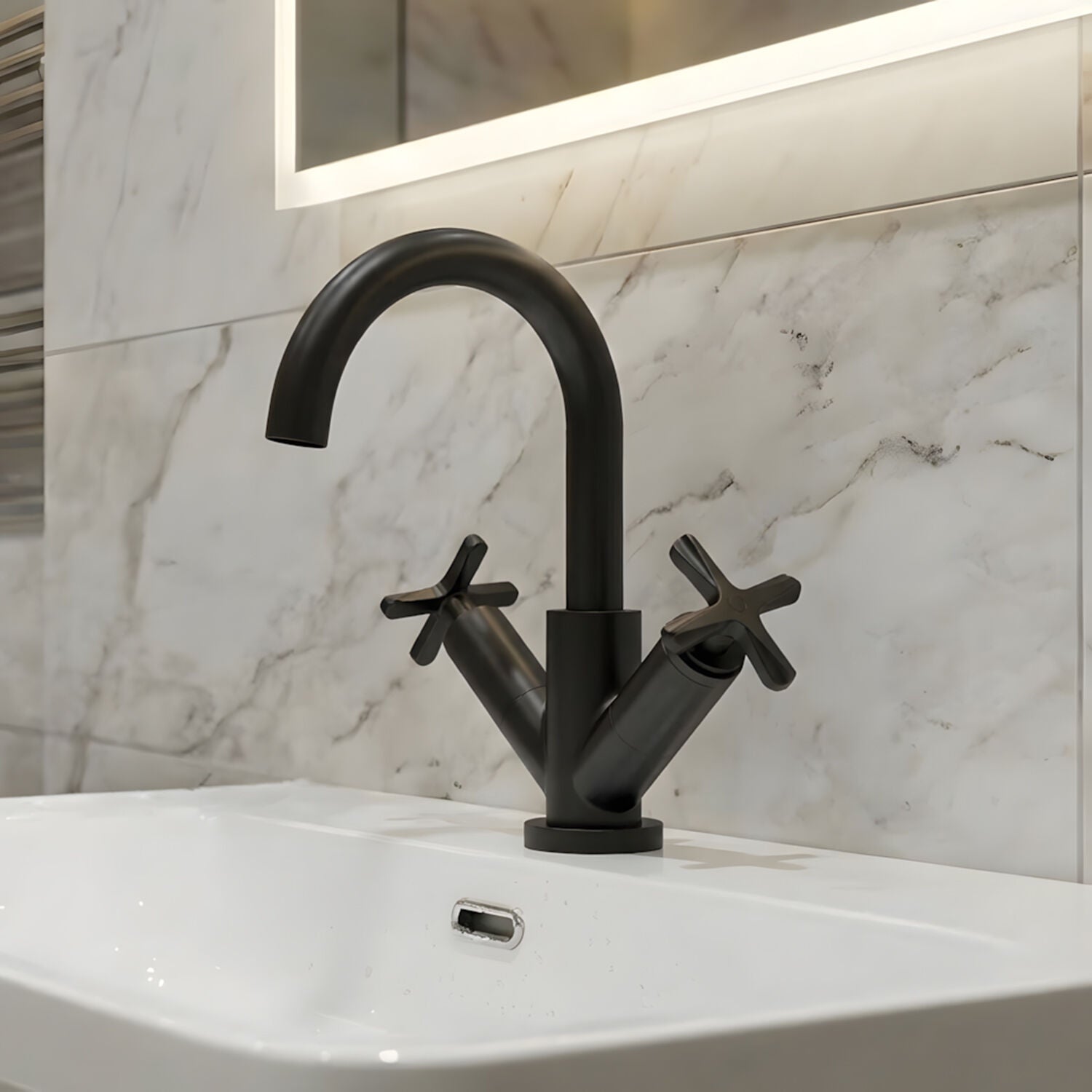 [BTCN415X] Levedale Mono Basin Mixer Tap with Crosshead Handles and Waste - Choice of Finish - Silo