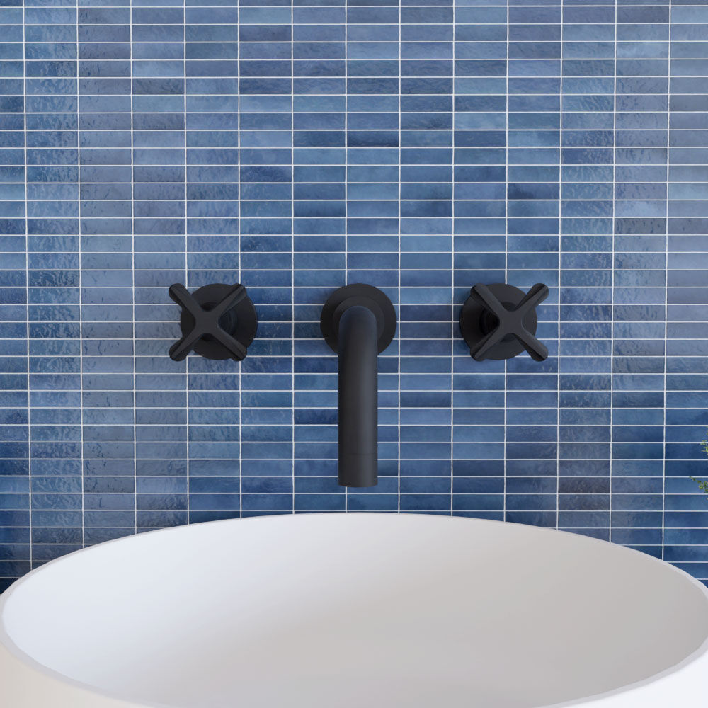 [BTCN417X] Levedale Wall Mount 3 Tap Hole Basin Mixer Tap with Crosshead Handles - Choice of Finish - Lifestyle 1