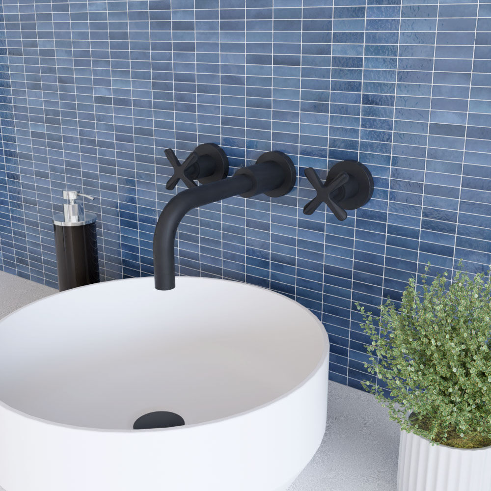 [BTCN417X] Levedale Wall Mount 3 Tap Hole Basin Mixer Tap with Crosshead Handles - Choice of Finish - Lifestyle 3